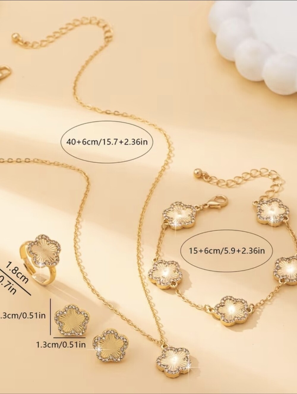 5pc Set. clover Necklace, Bracelet, Earrings & Ring Set - Picture 3 of 4